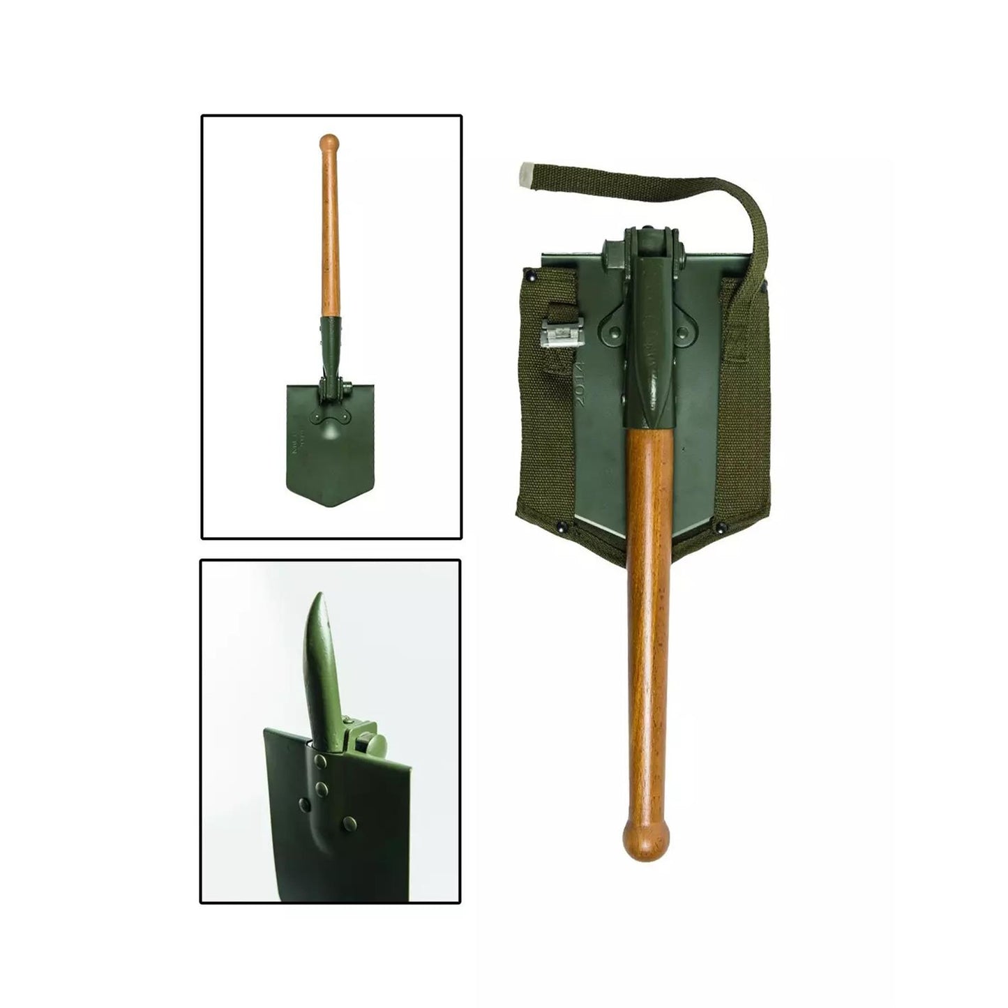 MIL-TEC sulankstomas kastuvas iš plieno su dėklu, medine rankena ir tvirtu 63 cm ilgio ašmeniu.