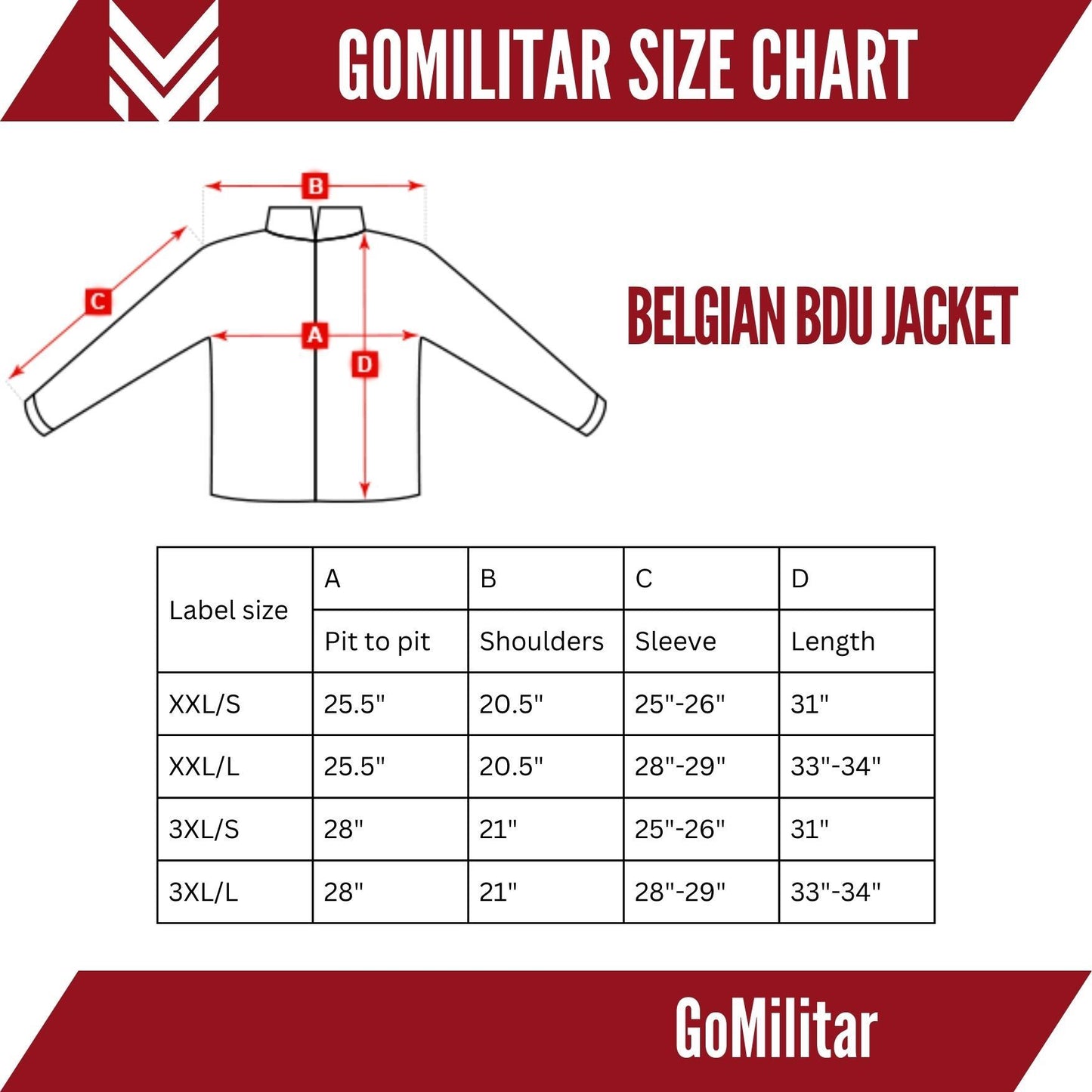 Belgijos kariuomenes ripstop marskiniu dydzio lentele su matmenimis peciu, rankoviu ir ilgio matavimams