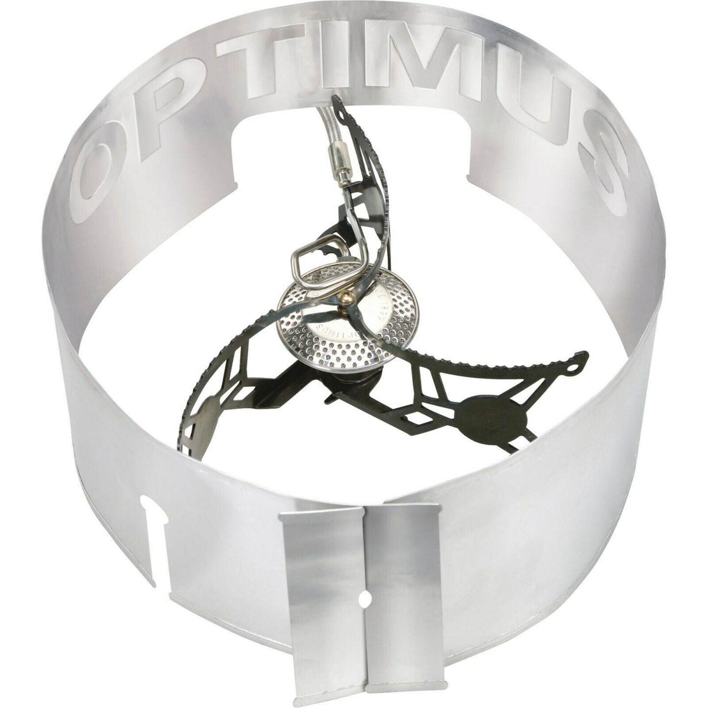 Optimus Vega Stove turistinė viryklė su vėjo apsauga stovyklavimui, žygiams ir kelionėms gamtoje.
