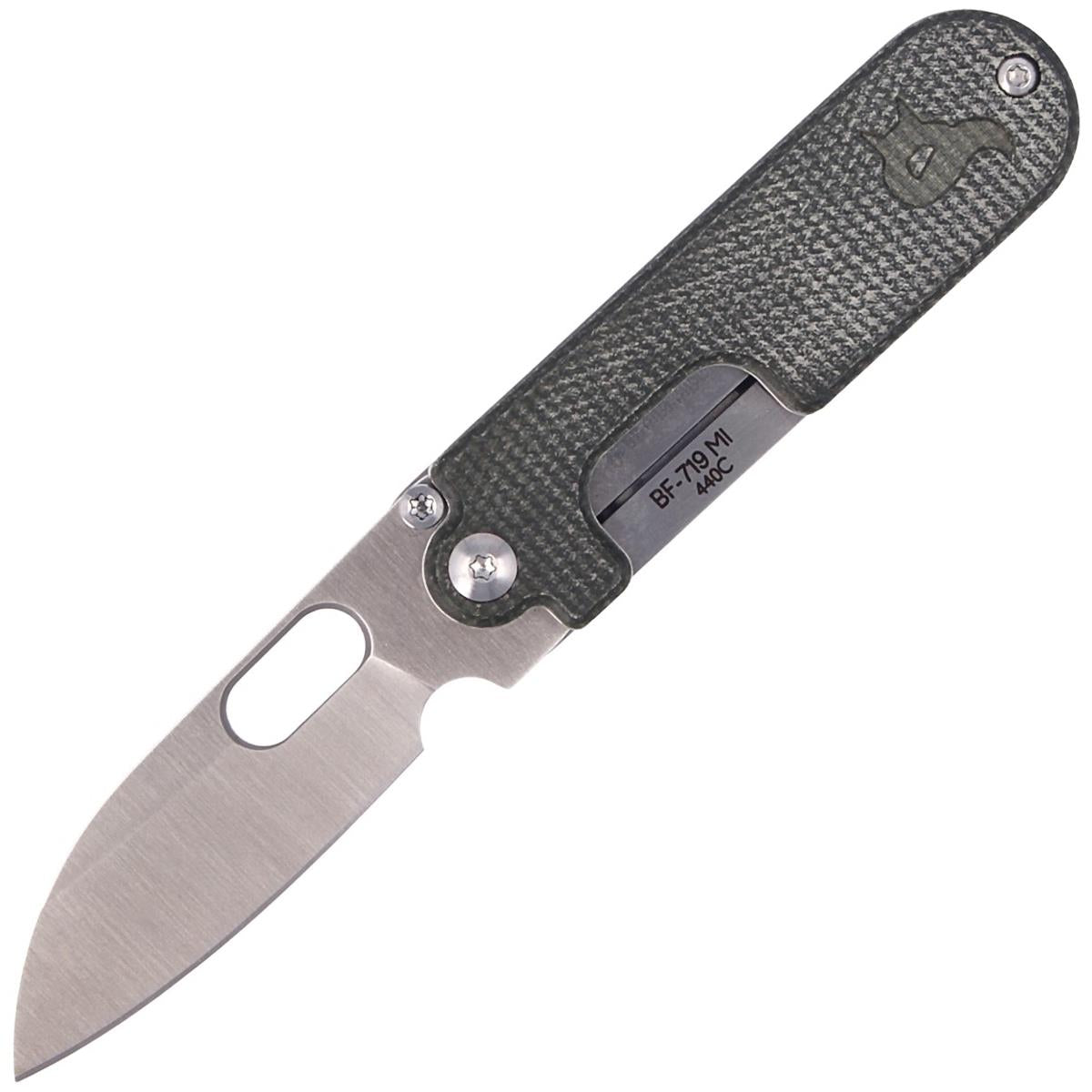 Fox Knives BEAN GEN2 kišeninis peilis 440C nerūdijantis plienas satino danga žalia rankena.