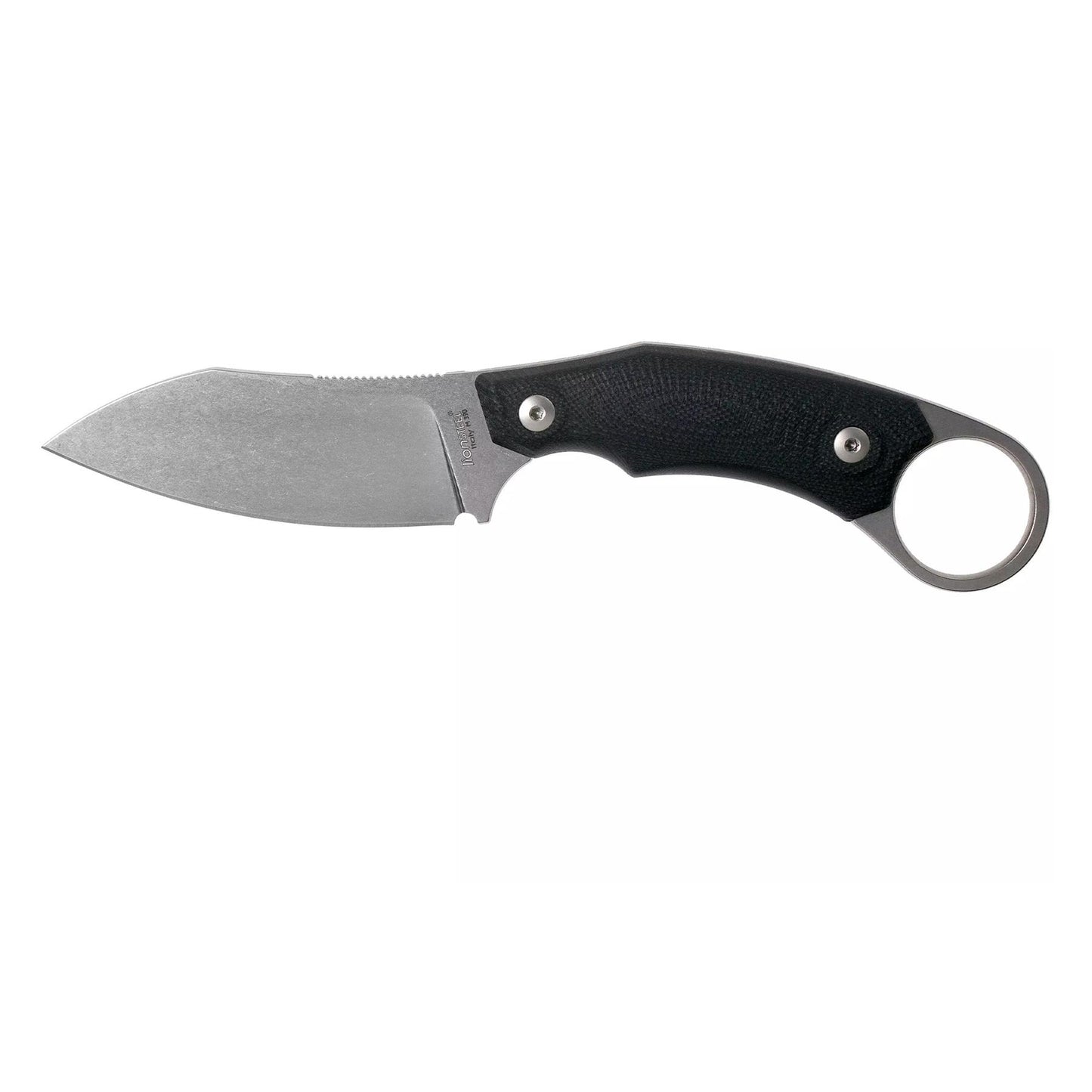 LionSteel H1 fiksuotas peilis su M390 plienu, juoda G10 rankena ir stonewashed ašmenimis.