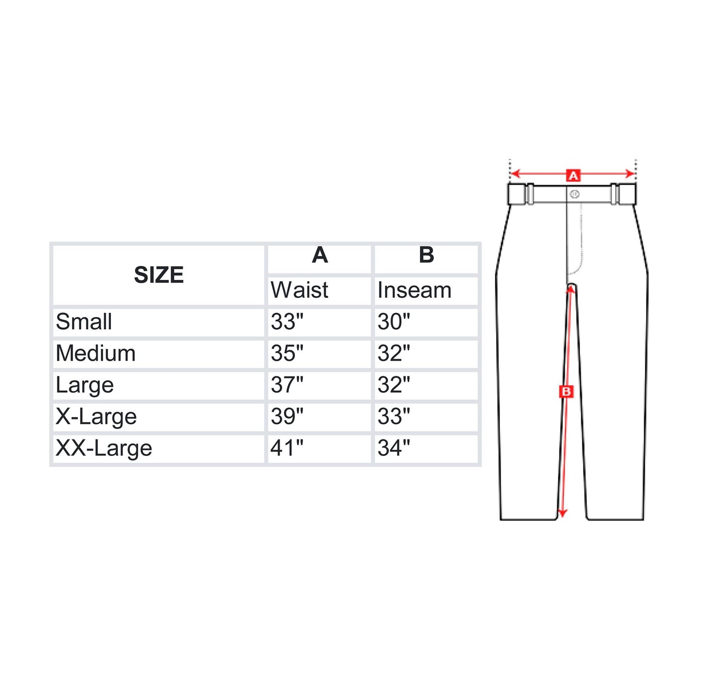 TACGEAR kovinės lauko kelnės M84 marginimo dydžių lentelė su juosmens ir vidinės siūlės matmenimis.
