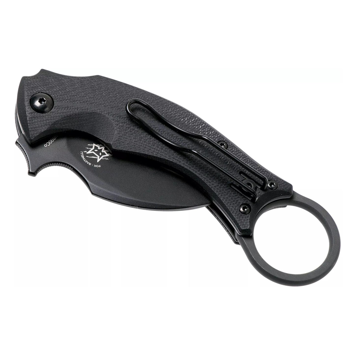 Fox Knives BLACK BIRD sulankstomas kišeninis karambito formos peilis su N690Co plieno ašmenimis juodos spalvos.