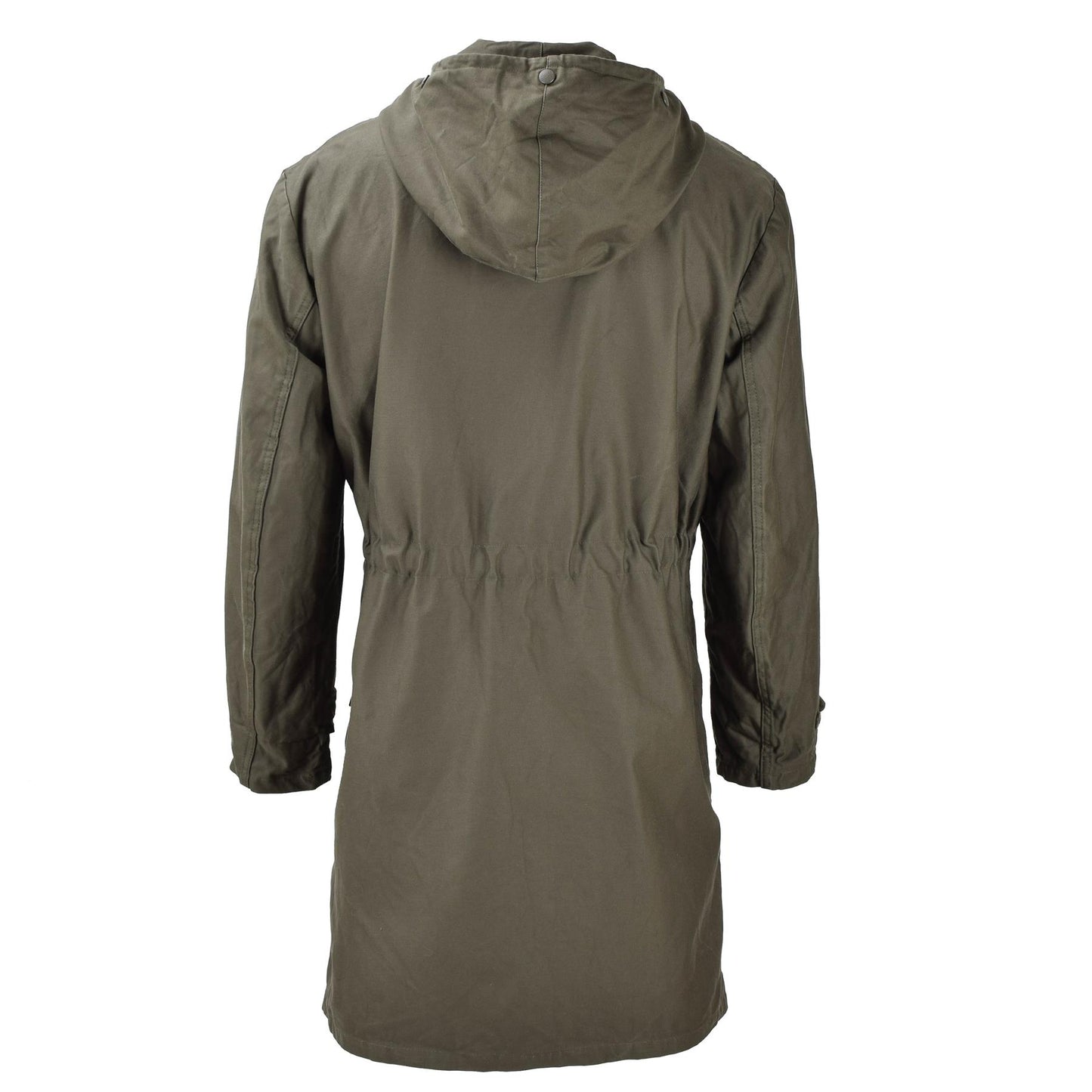 Vokietijos kariuomenės striukė parka tipo su kapišonu Alyvuogių, 100 % medvilnė, reguliuojamas liemuo ir rankogaliai.