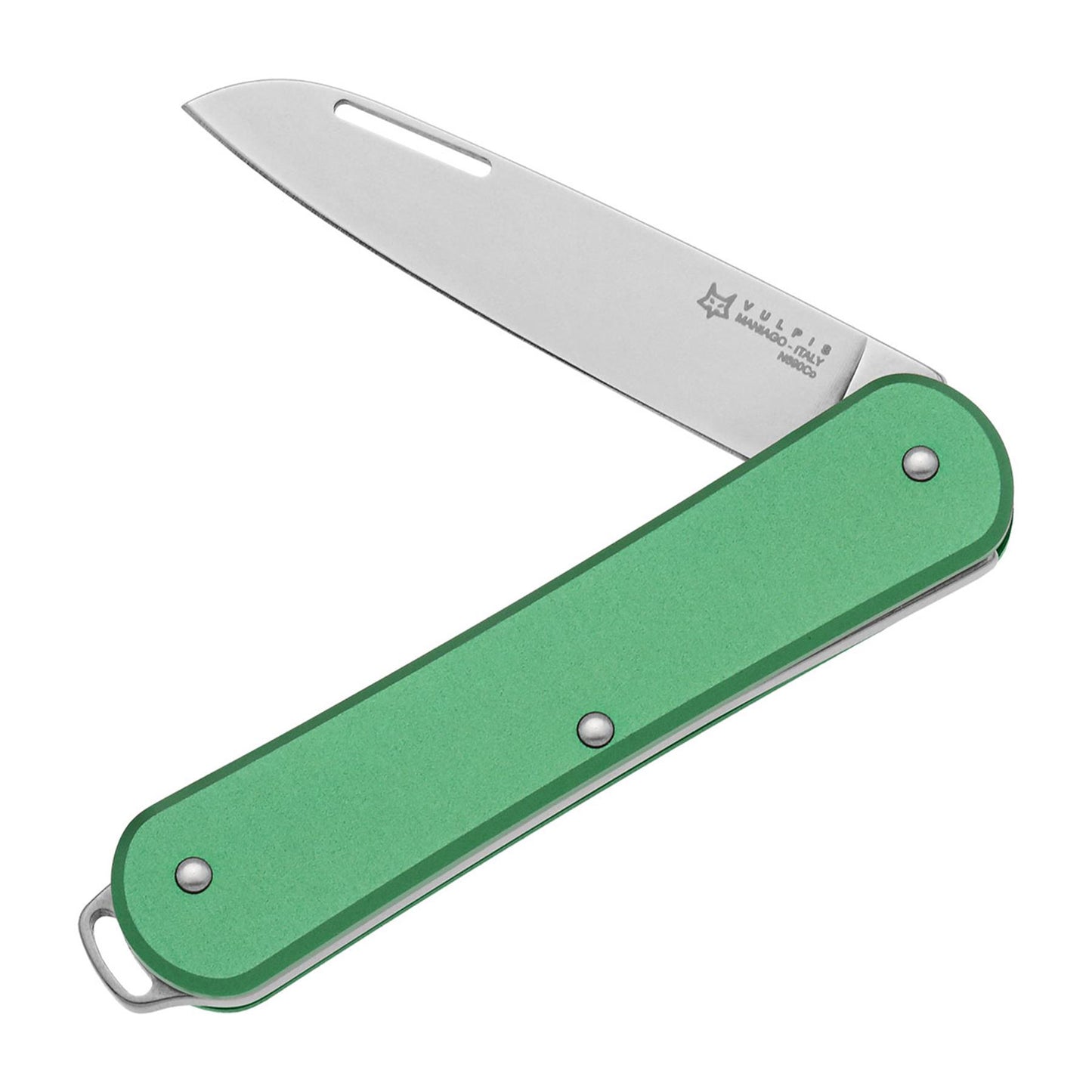 Fox Knives VULPIS FX-VP130 OD žalias sulankstomas kišeninis peilis iš N690Co plieno su aliuminio rankena.