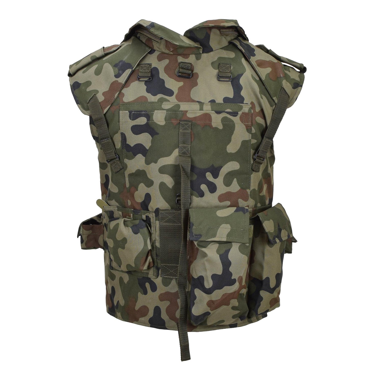 Polish army tactical vest with holsters for storing equipment Woodland print