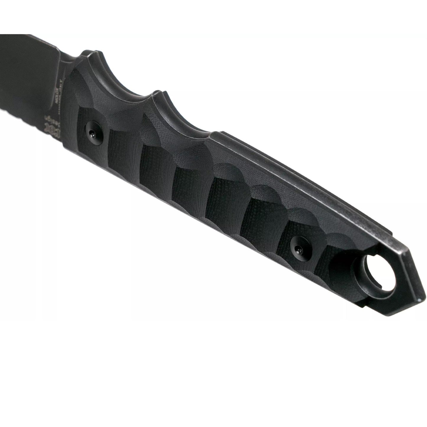 Fox Knives FKMD RYU taktinis modifikuotas tanto tipo peilis juoda ergonomiška rankena su fiksuotais ašmenimis.