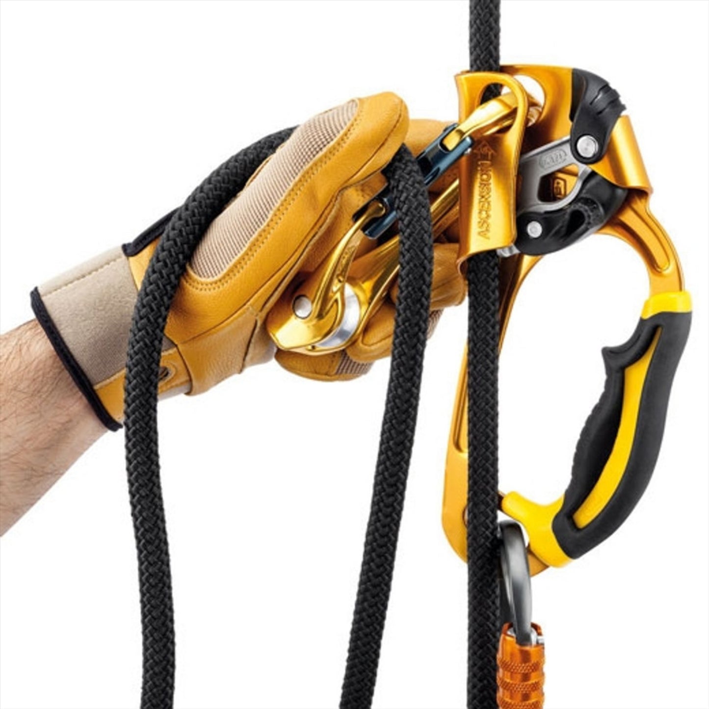 Petzl ROLLCLIP A karabinas su skriemuliu be užrakto geltonas