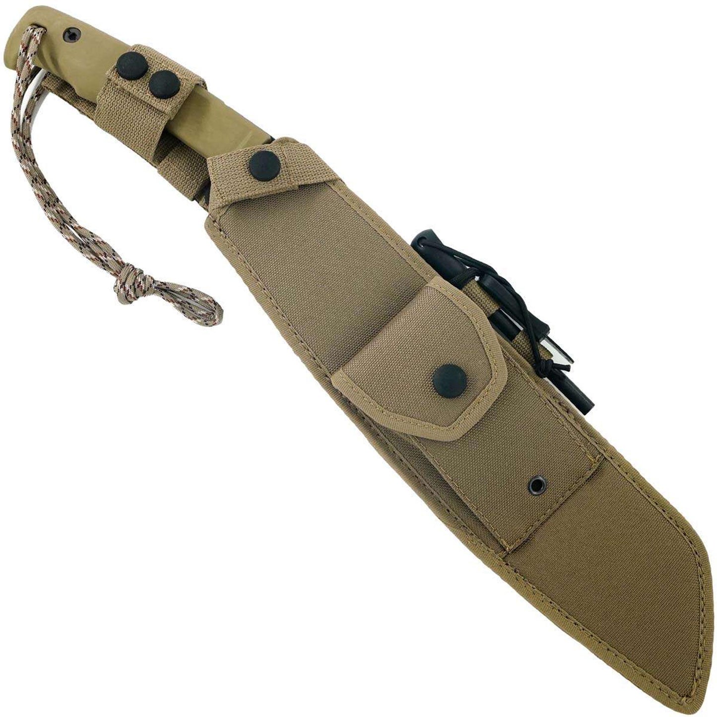 ExtremaRatio KREIOS EXPEDITION mačetė su tanto ašmenimis, integruotu degikliu ir Cordura dėklu ekspedicijoms.