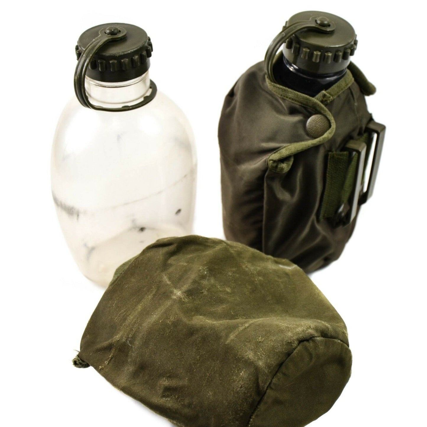 Austrijos kariuomenės 950 ml gertuvė – skaidri plastikinė gertuvė su žaliu dėklu