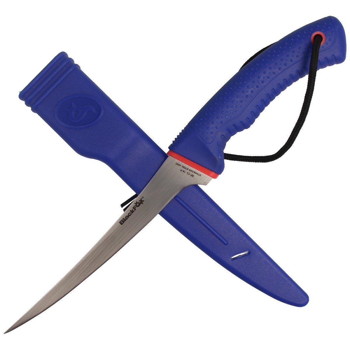 Fox Knives fiksuotas filė peilis su satinuota dangta pagamintas iš 420C plieno mėlyna PP rankena