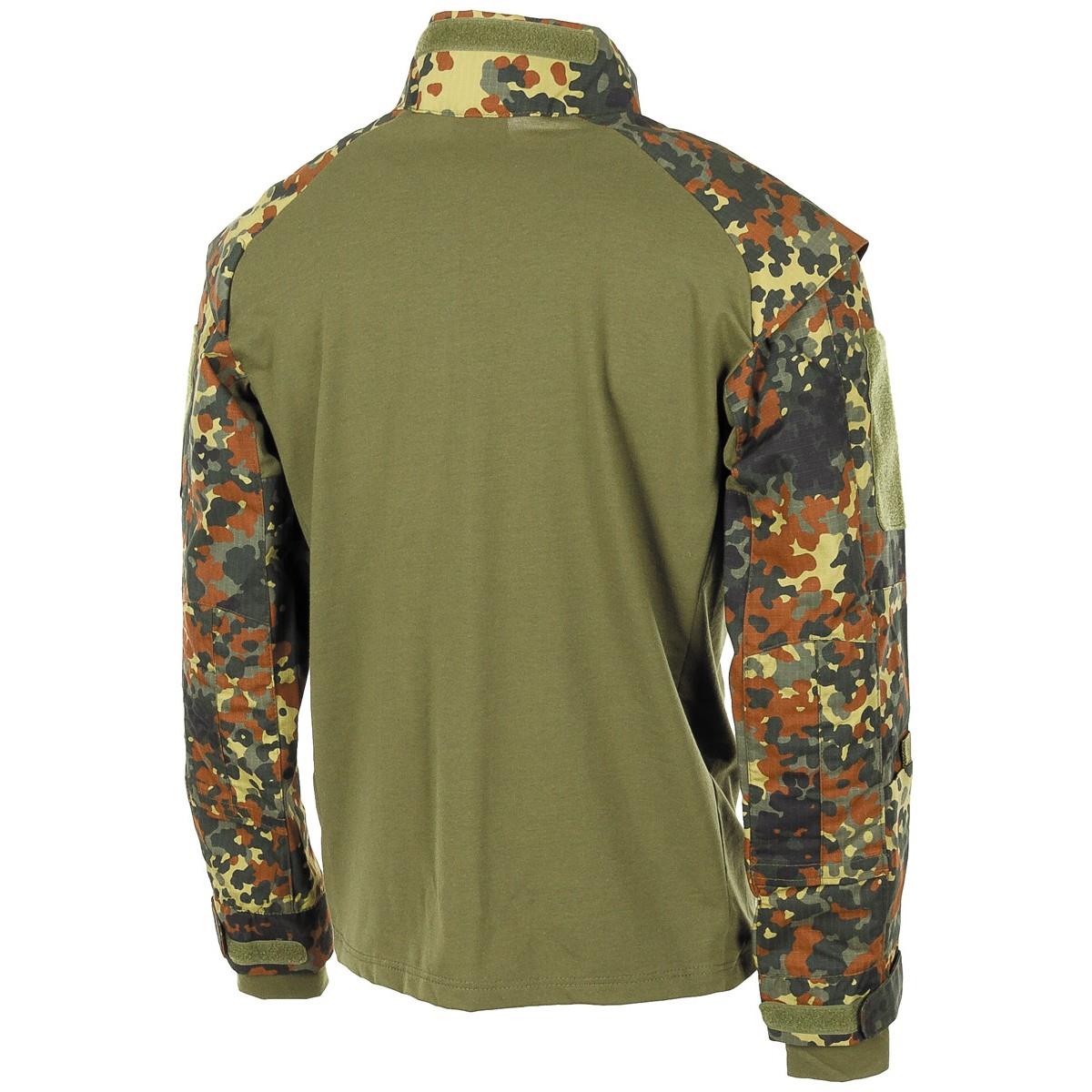 MFH U.S. kariuomenės stiliaus taktiniai marškiniai Flecktarn marginimo su Rip-Stop rankovėmis ir elastanu nugaroje.