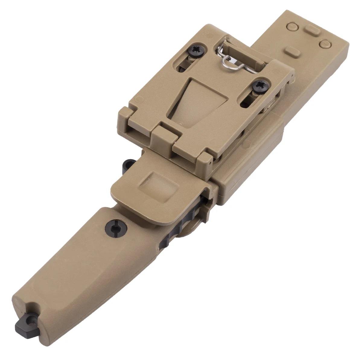 Extrema Ratio SHRAPNEL OG fiksuotas taktinis peilis su lapo formos ašmenimis ir tvirtu dėklu nešiojimui.