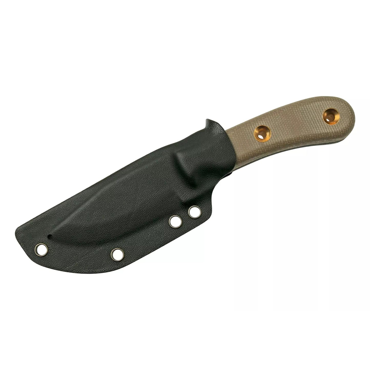 Boker Plus Micro Tracker fiksuotas peilis su juodu kydex deklu ir rusva rankena pagaminta is G10 medziagos