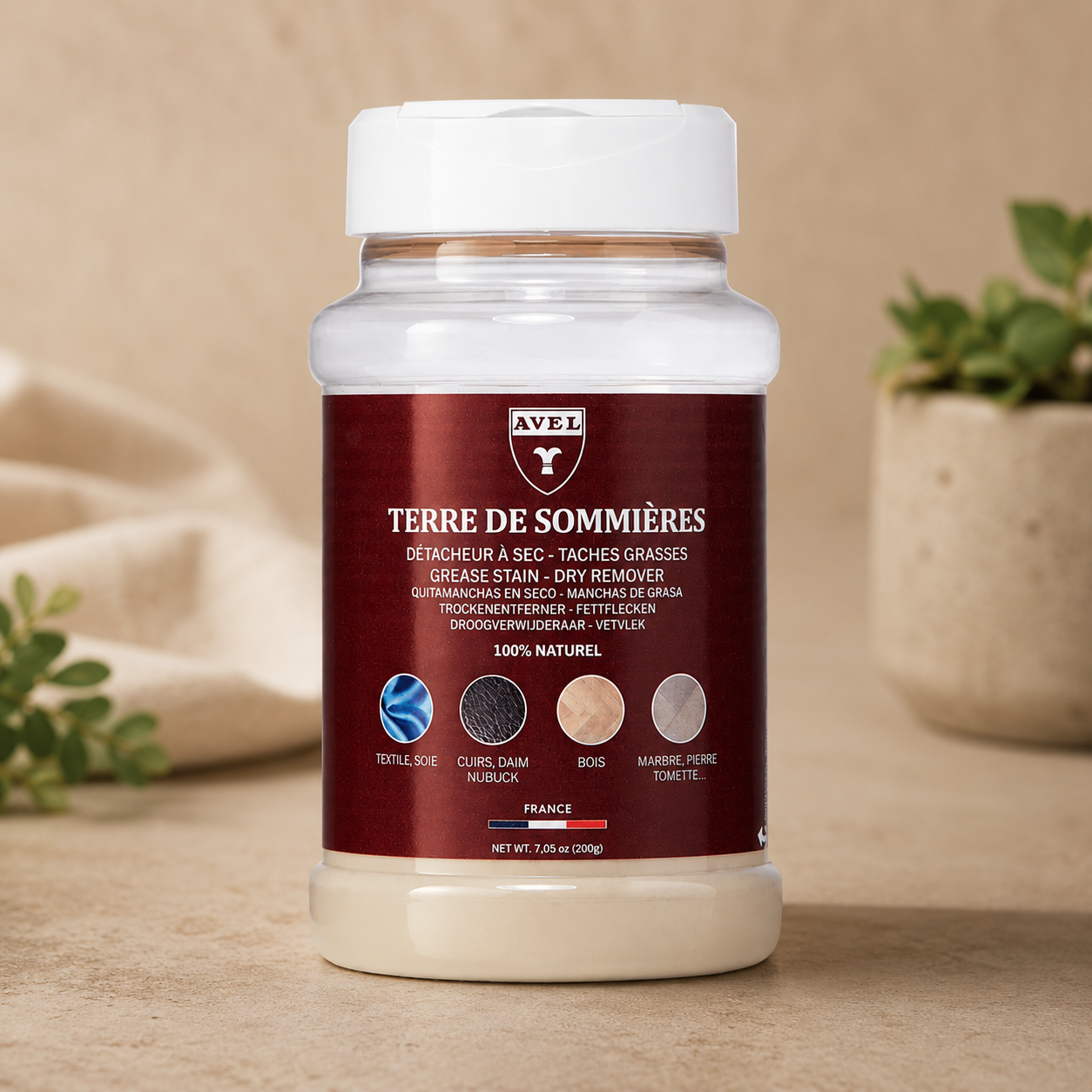 Avel Terre de Sommières natūralus riebalų dėmių valiklis 200g molio milteliai