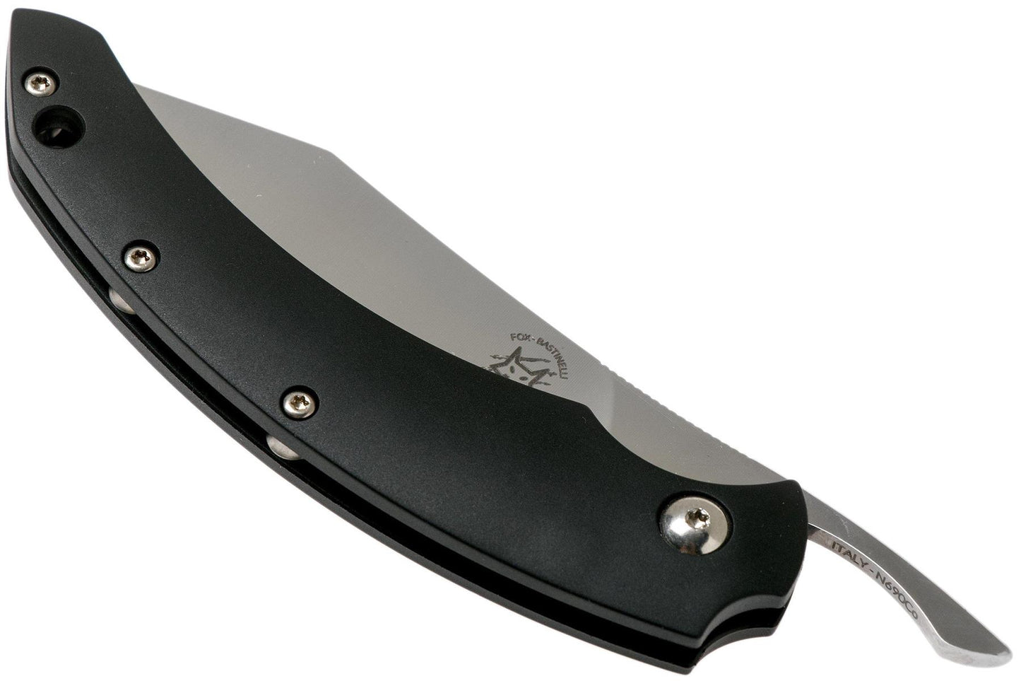 Fox Knives SLIM DRAGOTAC atlenkiamas kišeninis peilis iš nerūdijančio plieno, juodas kompaktiškas dizainas.