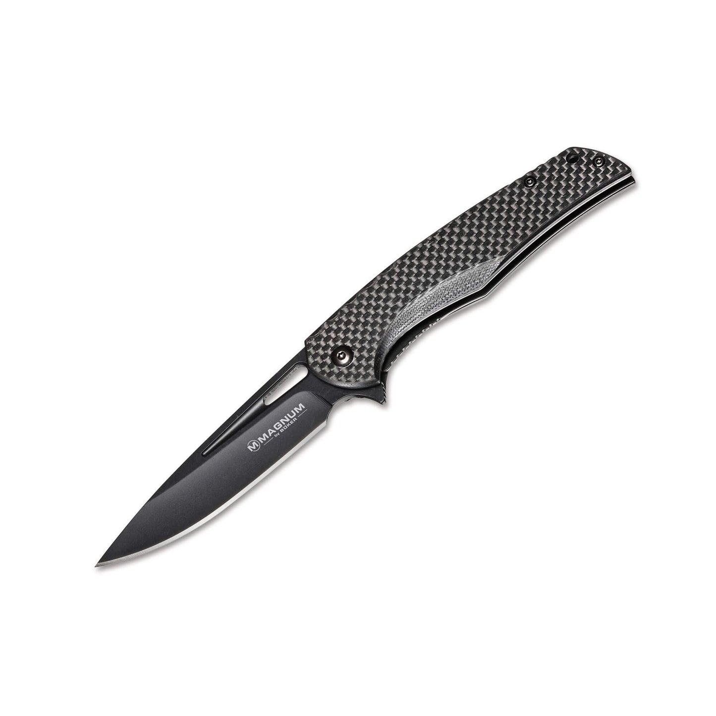BOKER Black Carbon sulankstomas peilis su juoda geležte ir anglies pluosto rankena, atidarymo skylute