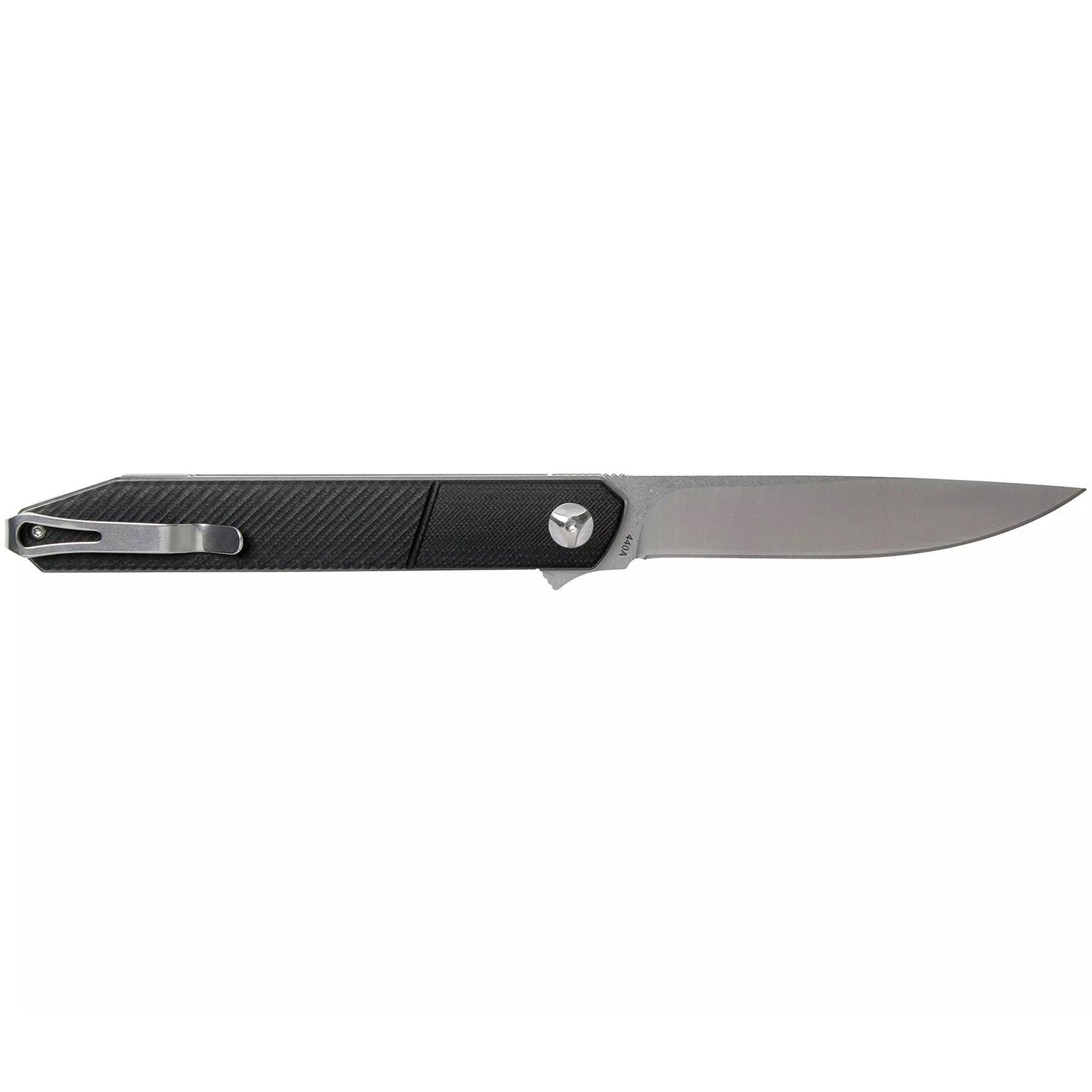 Boker Magnum Miyu sulankstomas peilis su juoda G10 rankena ir 440A plieno geležte, atvertas vaizdas is sono