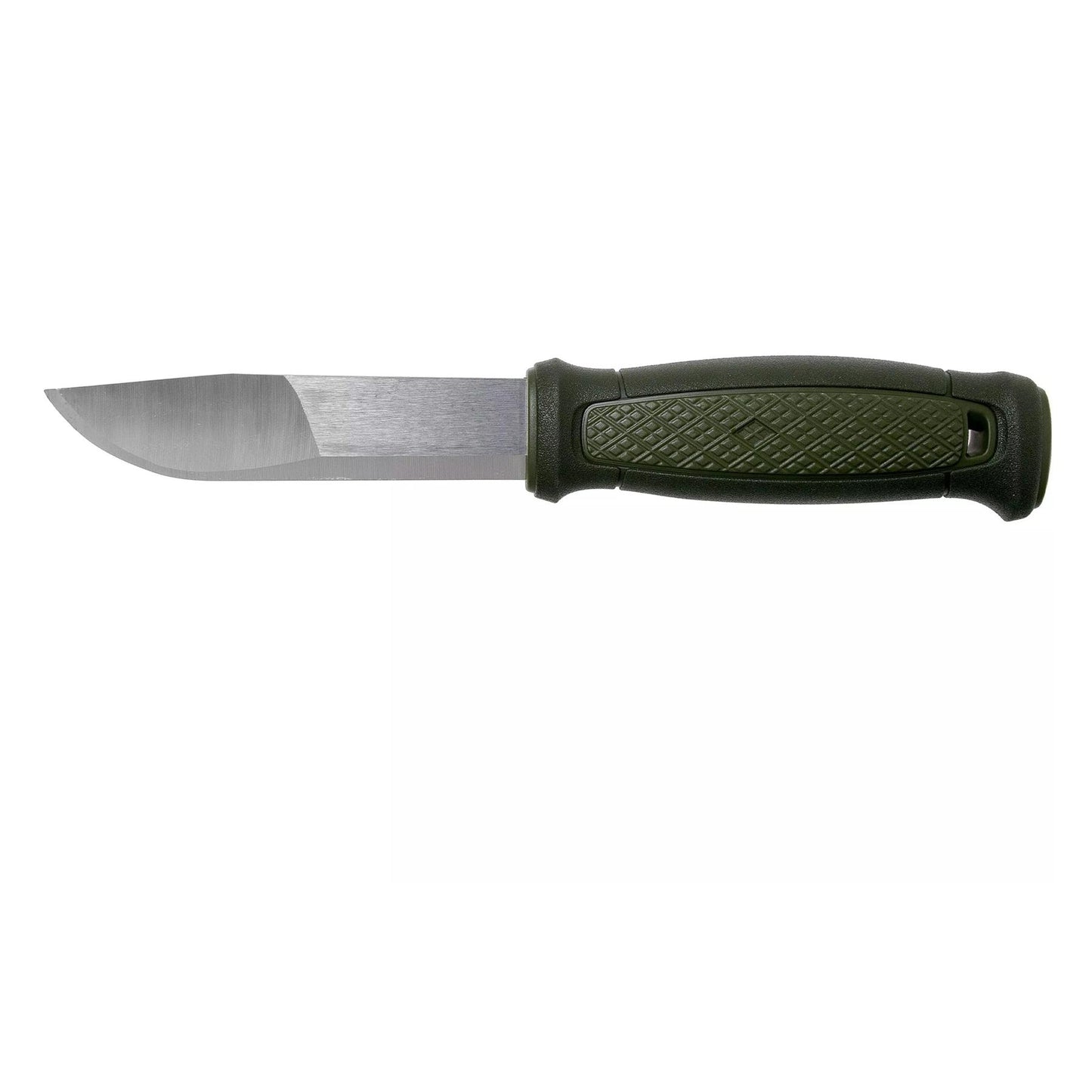 MORAKNIV Kansbol išgyvenimo peilis su nerūdijančio plieno ašmenimis ir ergonomiška žalia rankena.