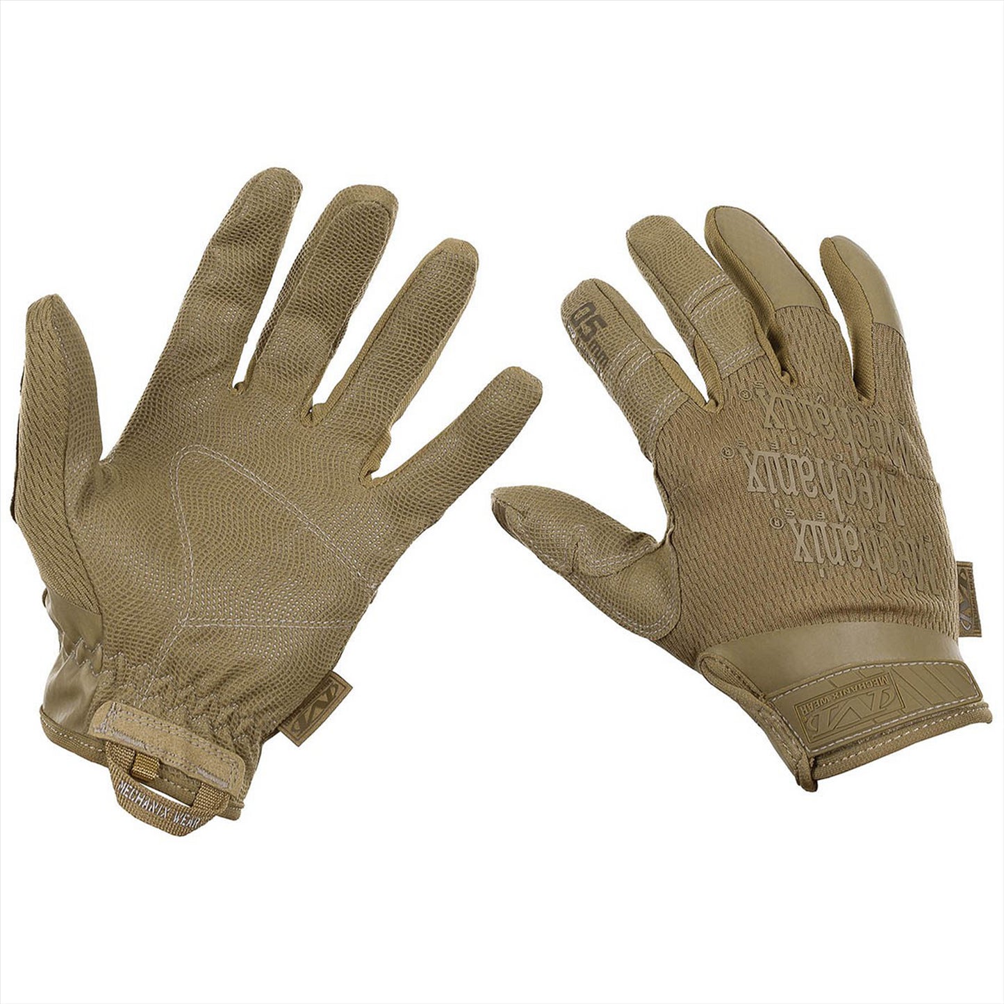 Mechanix pirštinės taktiniam šaudymui itin plonos 0.5mm rudos su AX-Suede delnu ir Velcro užsegimu