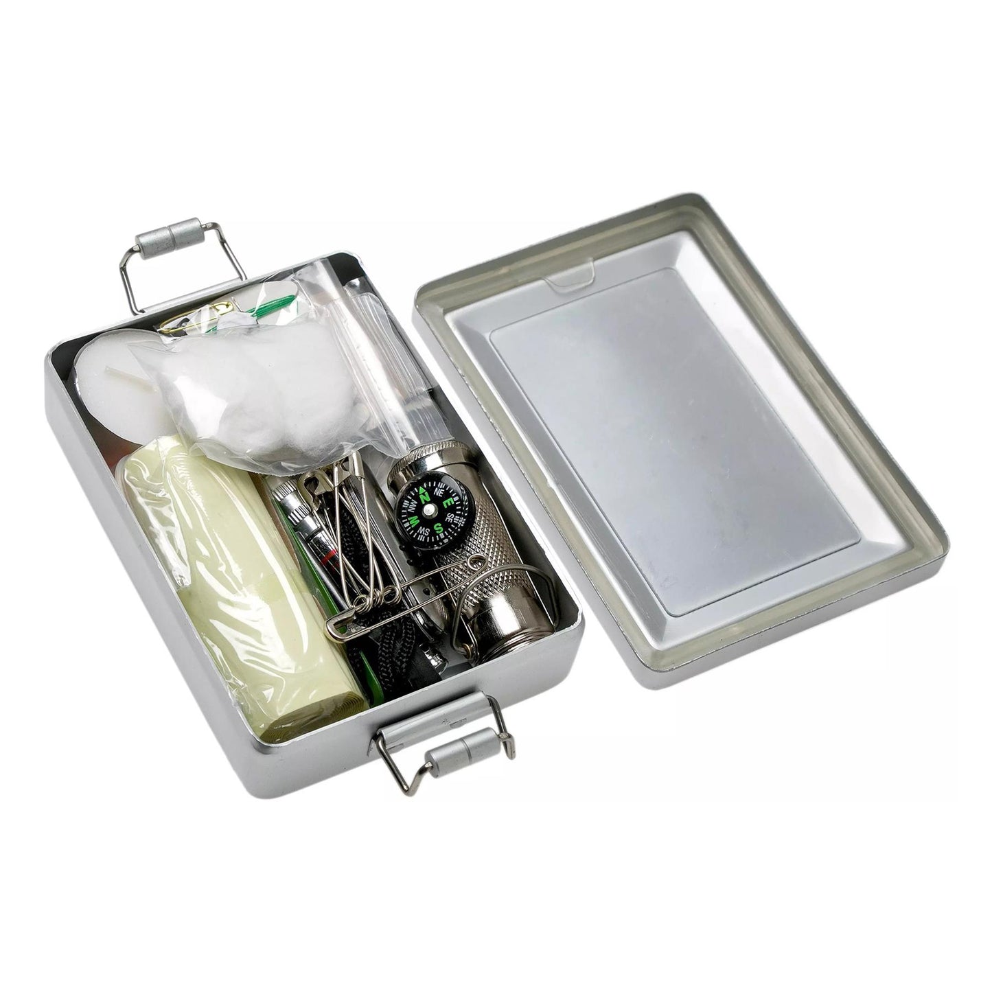 Fox Knives PARANG SURVIVAL KIT išgyvenimo reikmenų rinkinys metalinėje dėžutėje su kompasiu ir ugniagesio priemonėmis.