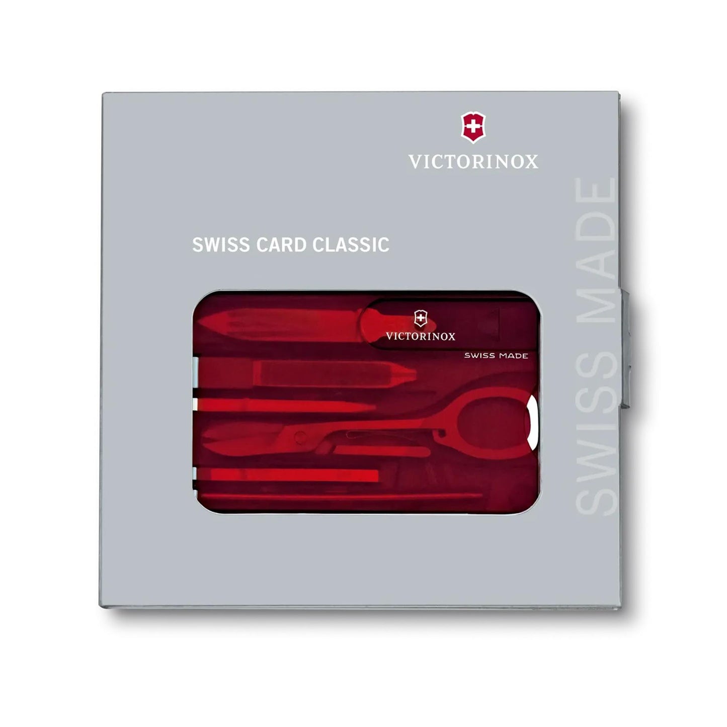 Victorinox SwissCard Classic daugiafunkcinis įrankis kasdieniam naudojimui kompaktiškame raudoname dizaine.