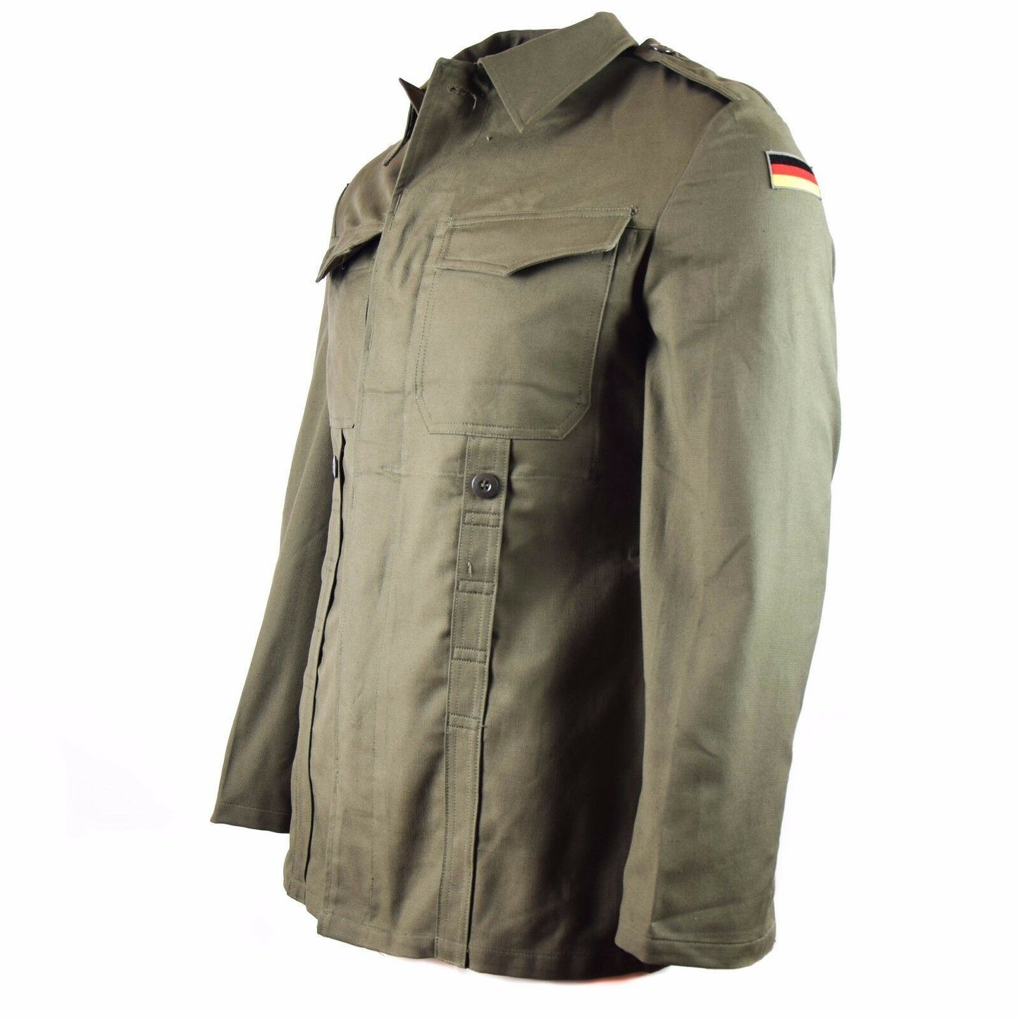 Original German army Moleskin jacket. Vintage BW army field olive drab jacket su kišenėmis, epolečių ir Vokietijos vėliavėle.