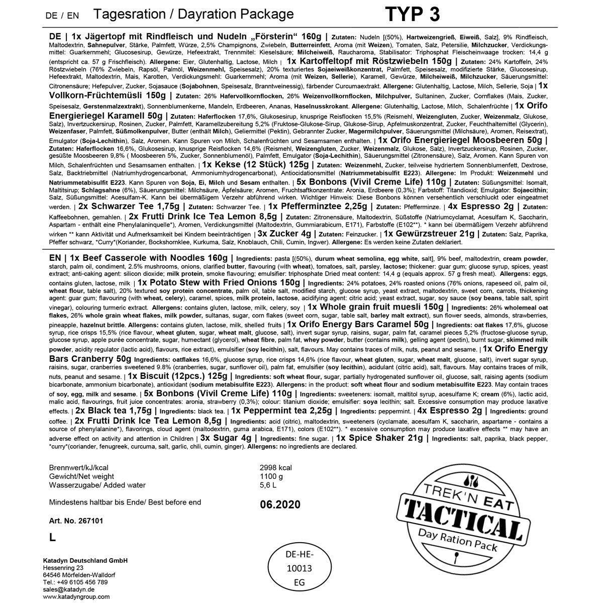 Trek 'n Eat kareiviško maisto davinio informacija