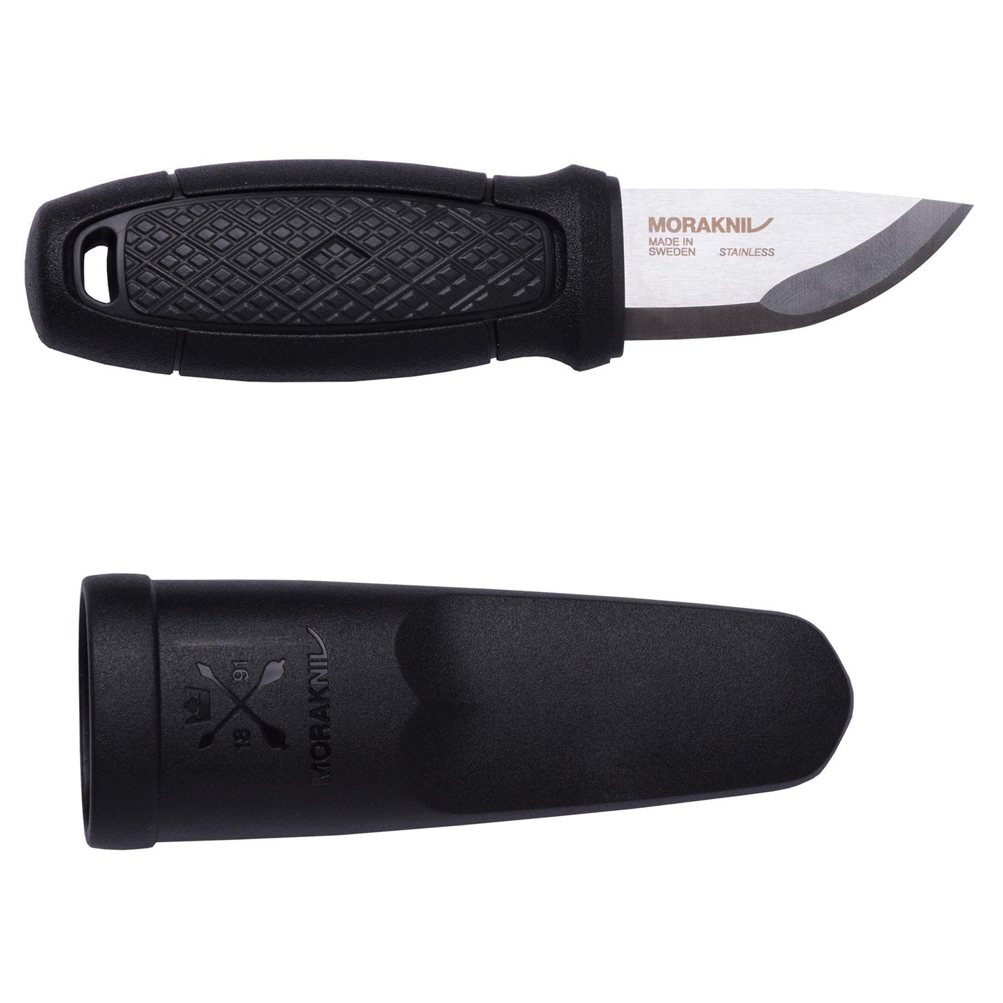 MORAKNIV Eldris fiksuotos geležtės peilis gumine rankena su polimerine makšta ir tvirtu 2 mm ašmeniu.