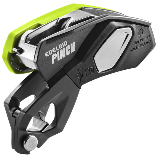 Edelrid PINCH savaime stabdantis saugos įrenginys žalias, skirtas sportiniam ir tradiciniam laipiojimui.