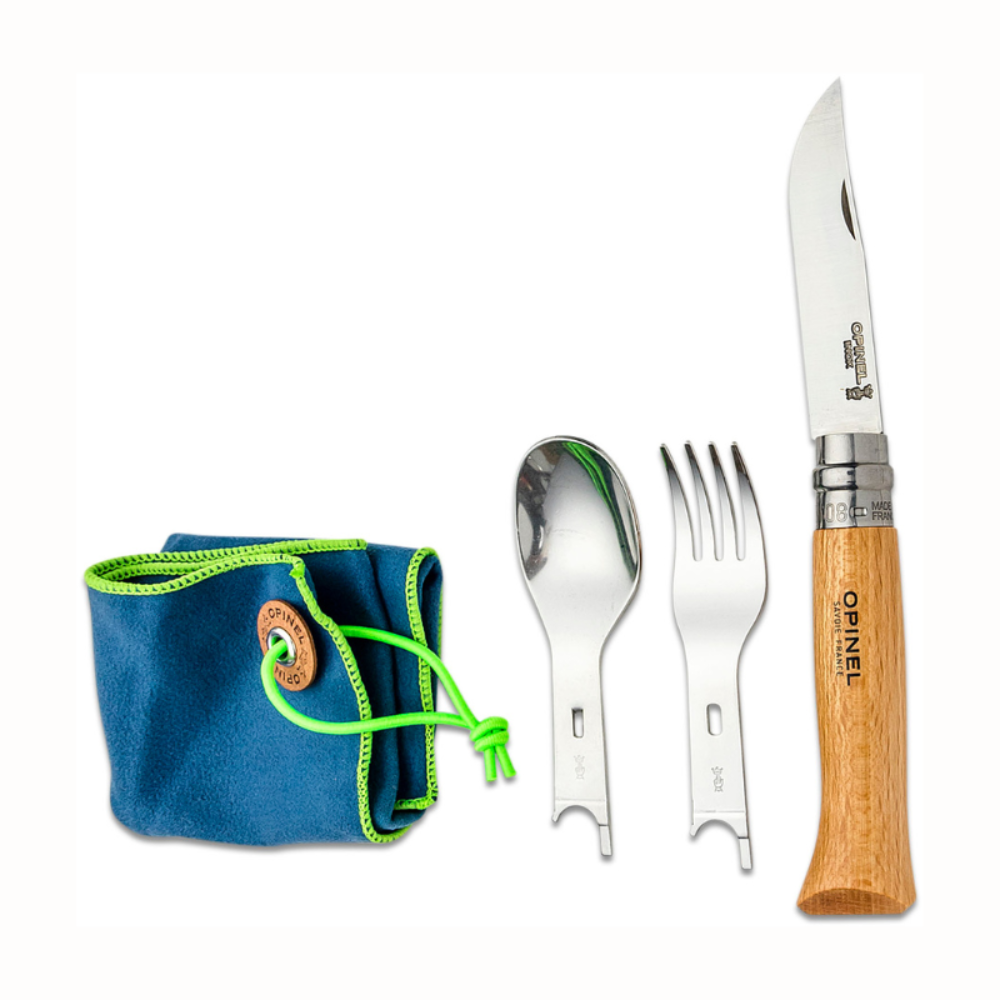 Opinel Picnic+ N°08 stalo įrankių rinkinys peilis šaukštas šakutė