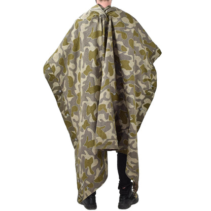 Austrian Army Poncho Tent Poncho Vintage Waterproof Pea Dot Print