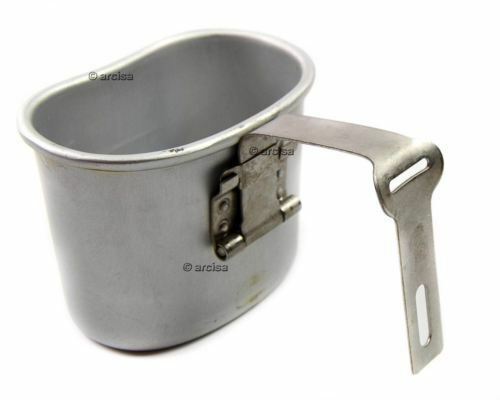 Belgian military aluminum mug with folding handle