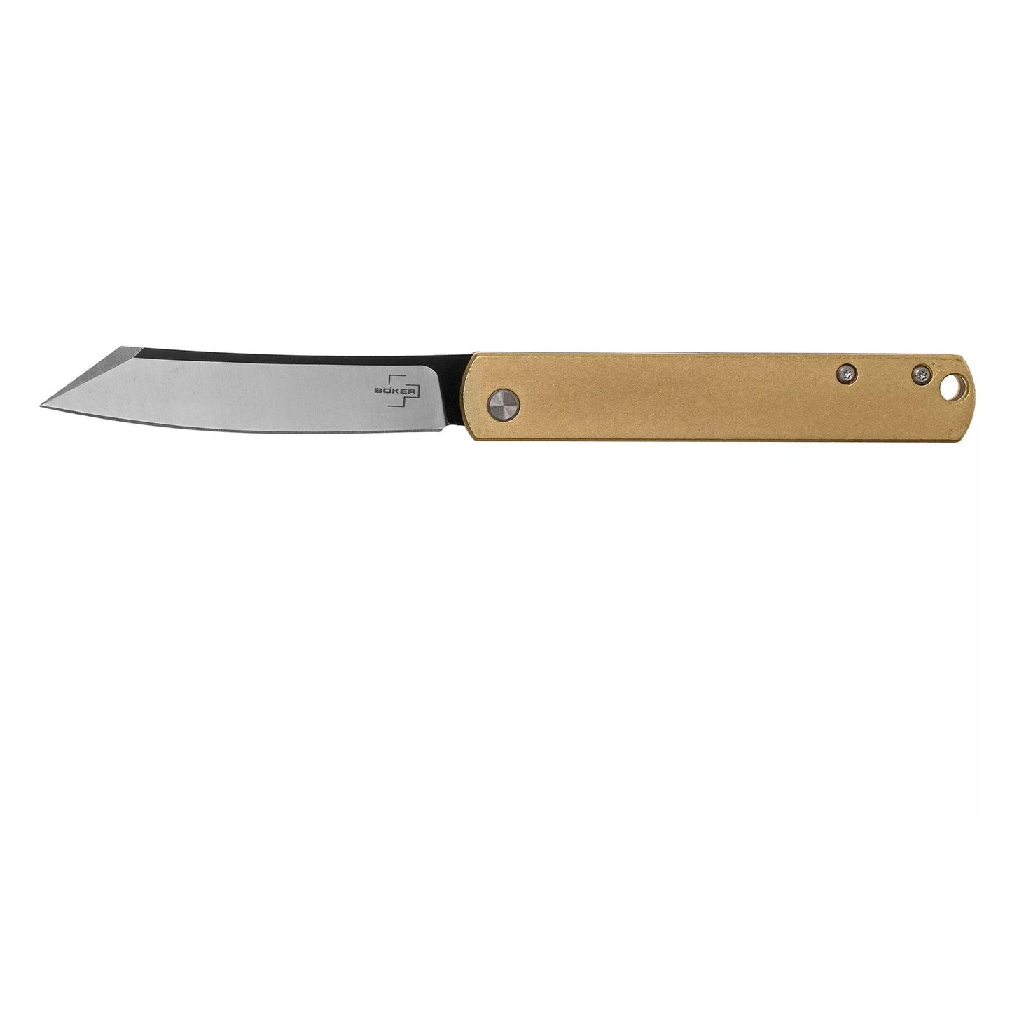 Boker Plus Zenshin 42 sulankstomas peilis su bronzos rankena ir 440C plieno ašmenimis, atvertas vaizdas iš šono
