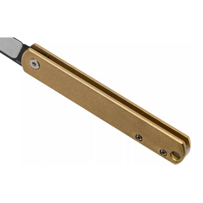 Boker Plus Zenshin 42 Brass sulankstomas peilis su nerūdijančio plieno ašmenimis ir bronzine rankena, vaizdas iš šono