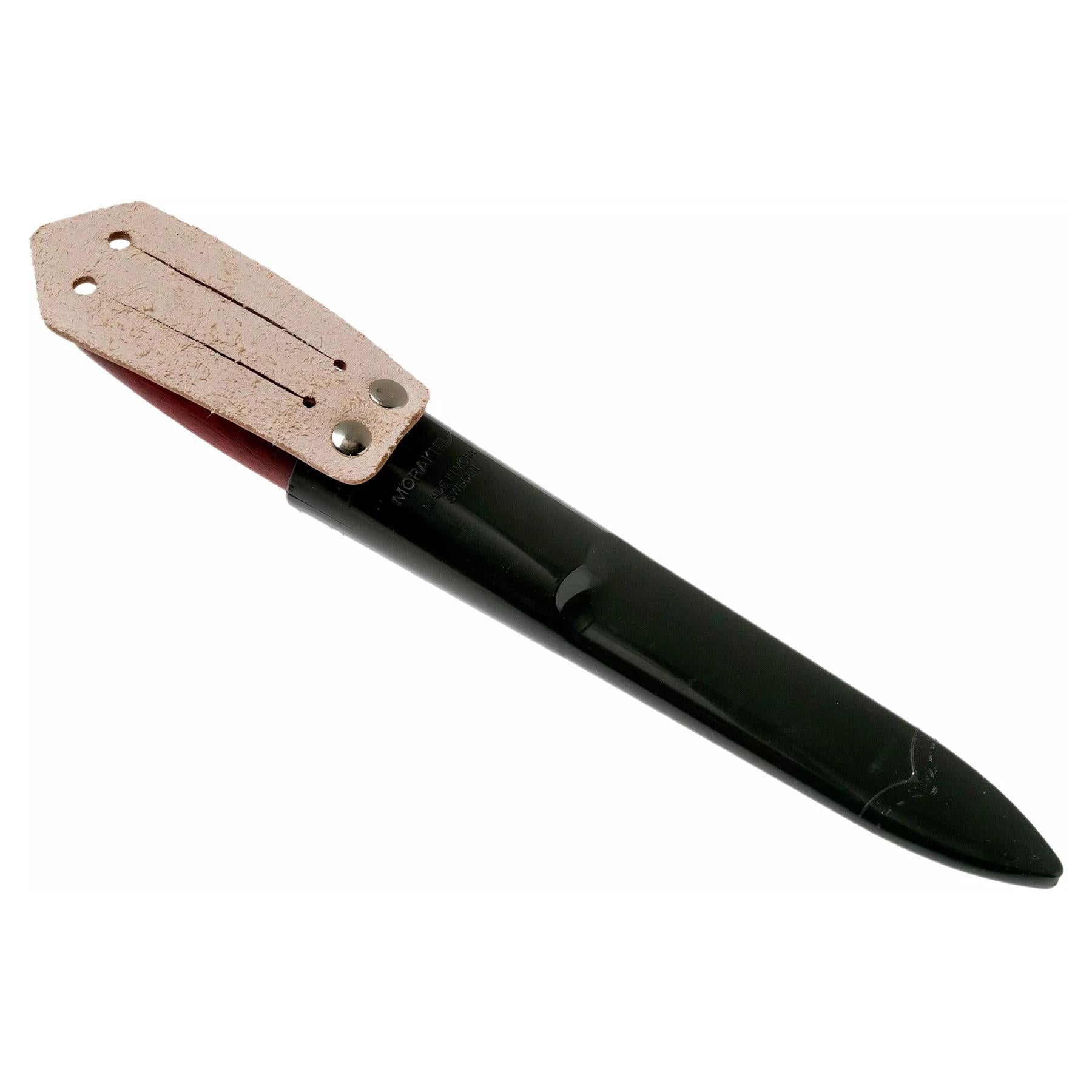 Fiksuotas peilis Morakniv Classic No 1/0 su anglies plieno ašmenimis ir patogiu dėklu patvariam naudojimui lauke.