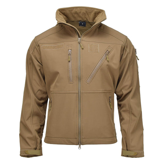 MIL-TEC soft shell waterproof tactical jacket in light brown color