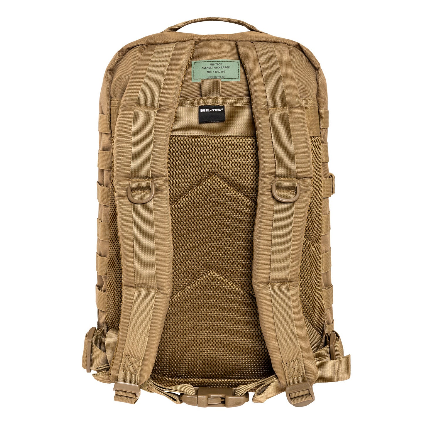 MIL-TEC US ASSAULT taktinė kuprinė 36L talpos su paminkštais diržais ir Molle kilpomis patogiam naudojimui.