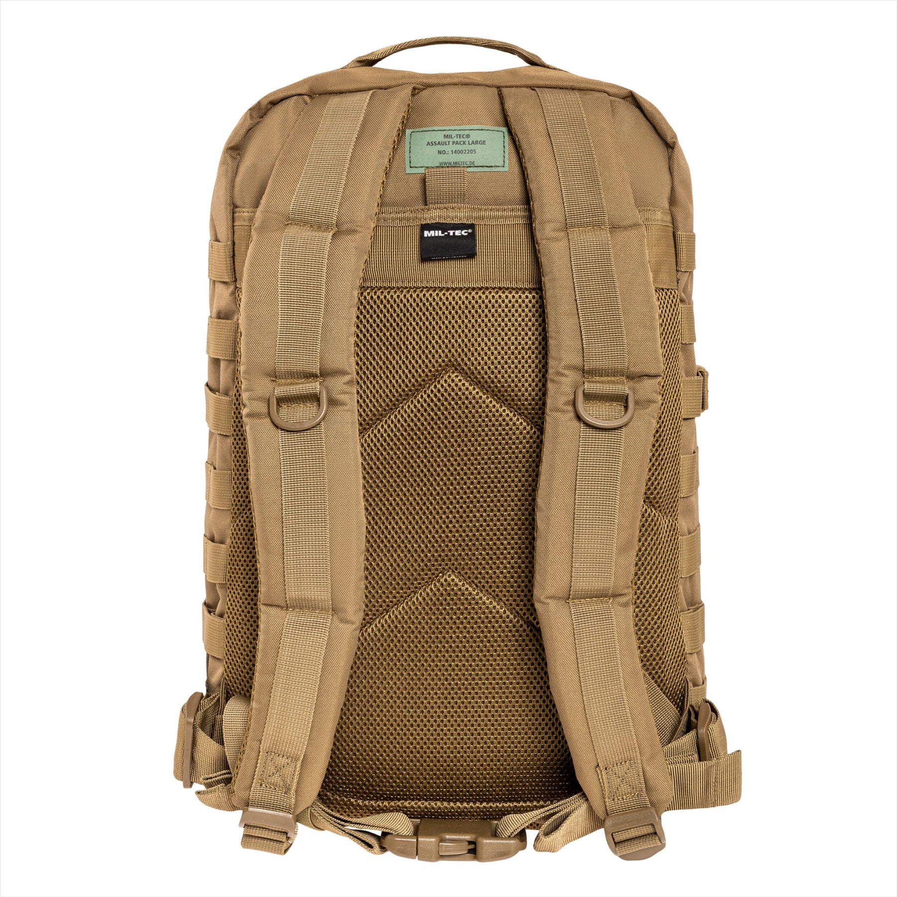 MIL-TEC US ASSAULT taktinė kuprinė 36L talpos su paminkštais diržais ir Molle kilpomis patogiam naudojimui.