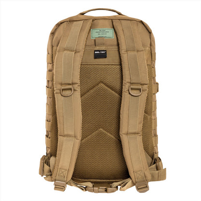 MIL-TEC US ASSAULT taktinė kuprinė 36L talpos su paminkštais diržais ir Molle kilpomis patogiam naudojimui.