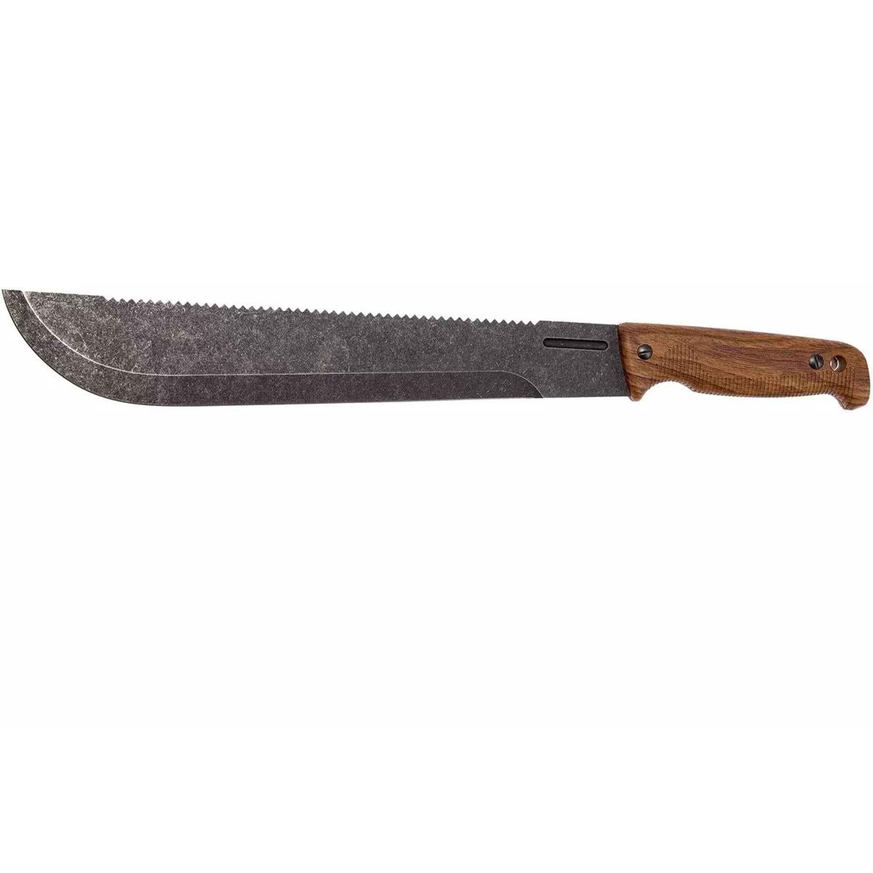 EKA MachBlade W1 mačetė su 12C27 plieno ašmenimis ir medine ergonomine rankena pjovimui ir genėjimui.