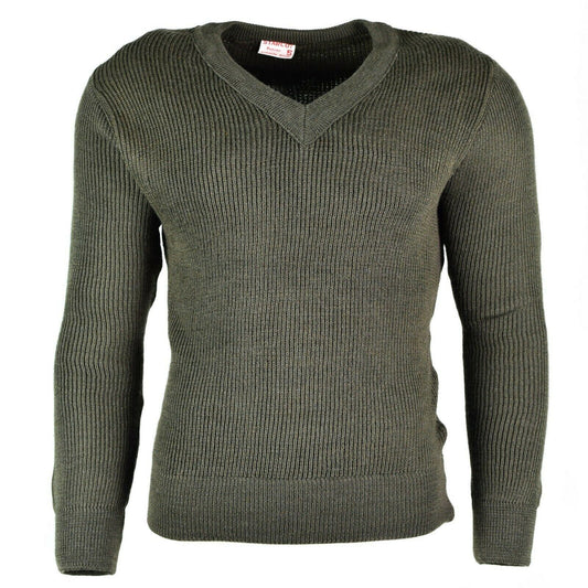 French Army V-Neck Wool Sweater Olive