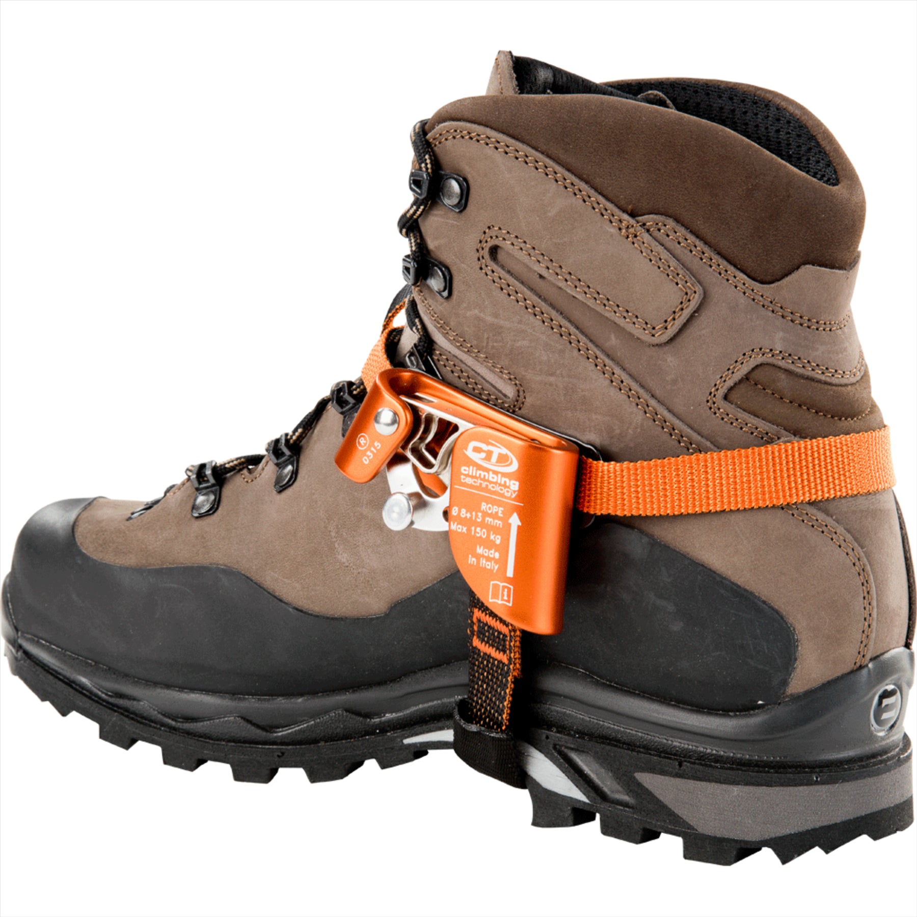 Climbing Technology QUICK STEP-A pedos ascenderis pritvirtintas prie alpinisto bato su oranzine juosta