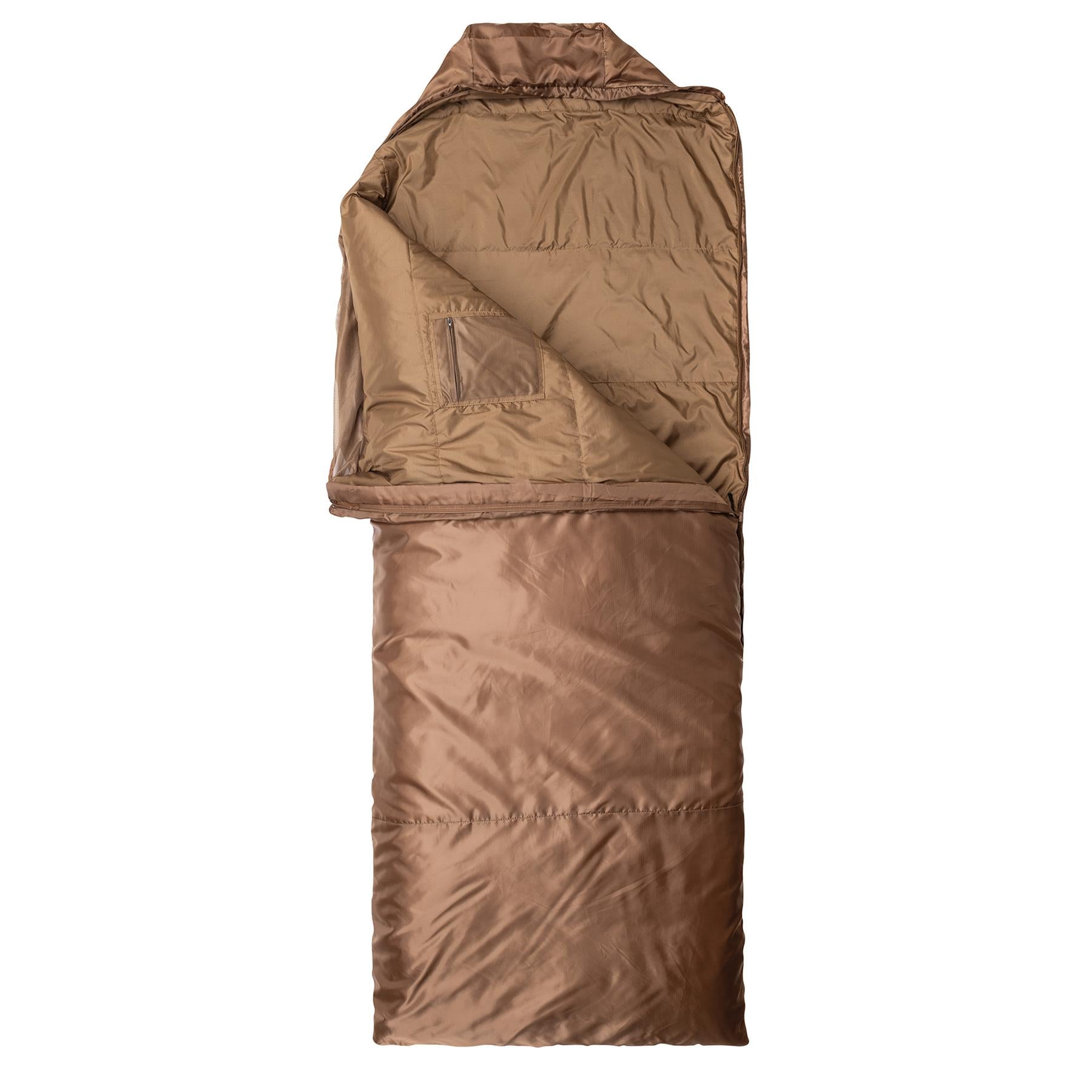 Snugpak miegmaišis 220cm su integruotu tinklų nuo vabzdžių rudos spalvos, lengvas ir kvėpuojantis vasarai.