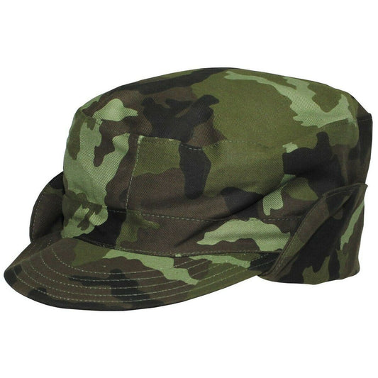 Czech army cap with peak and ear flaps Woodland print