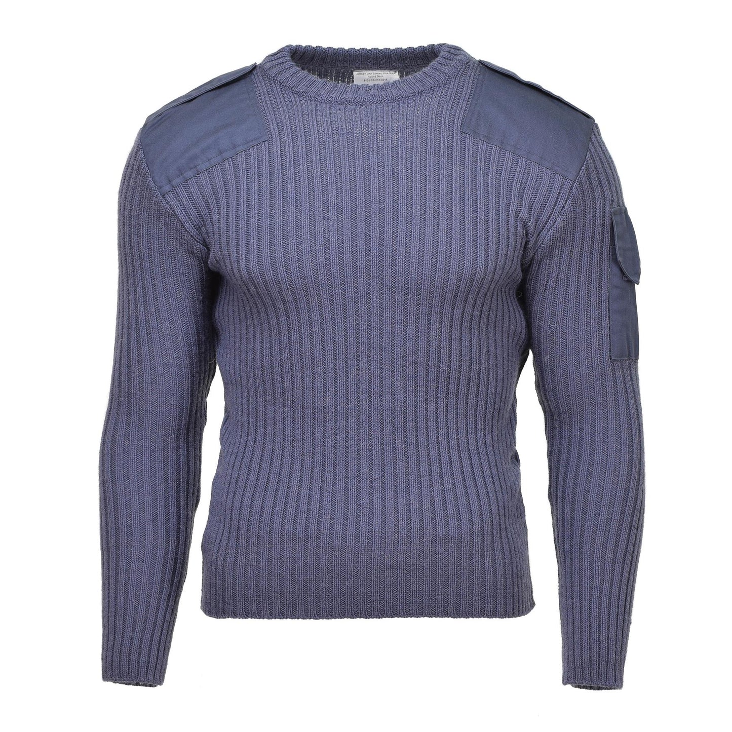 British Army woolen jumper with shoulder loops in blue-grey