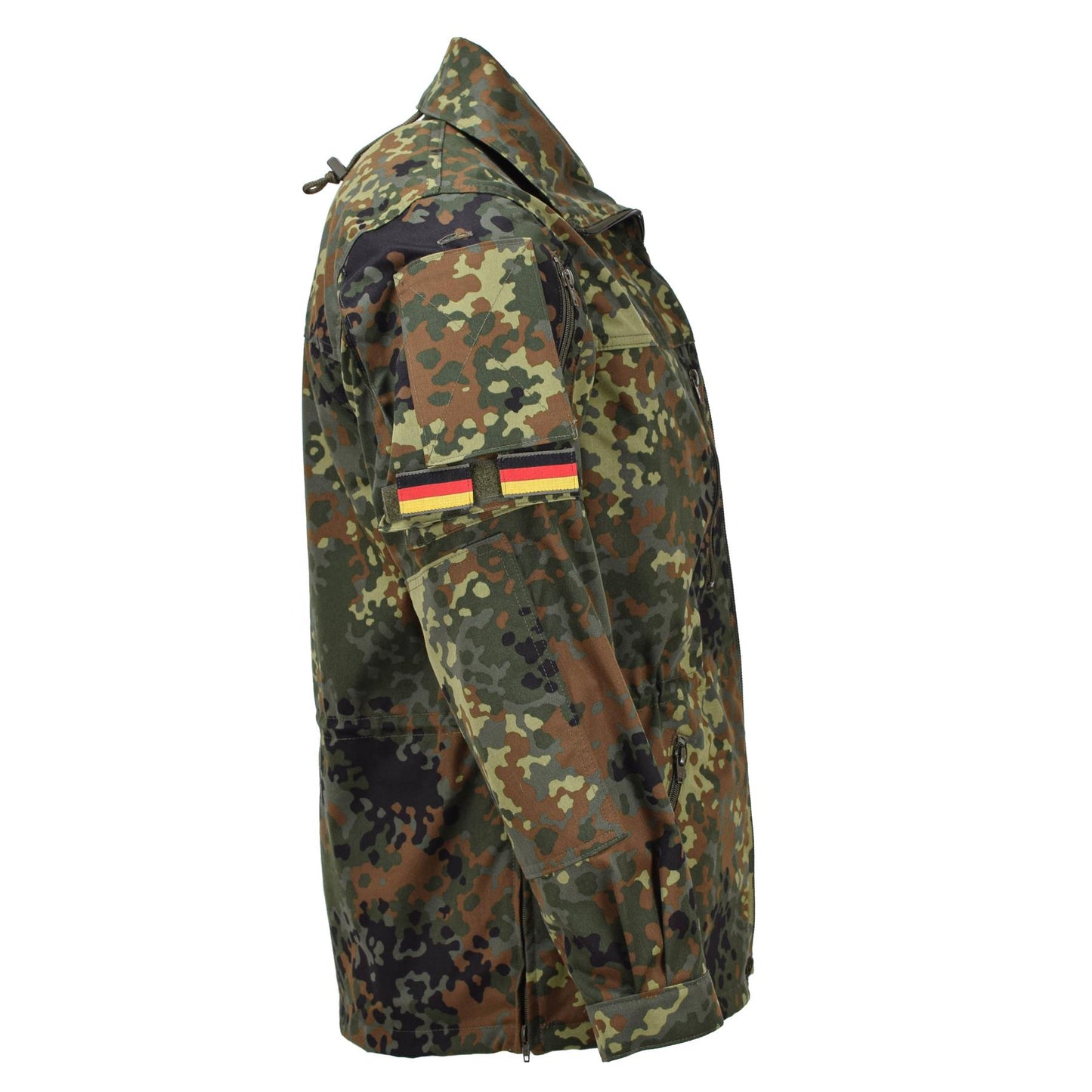 Leo Kohler karinis švarkas su užtrauktuku Flecktarn marginimo, patvarus ir komfortiškas lauko drabužis.