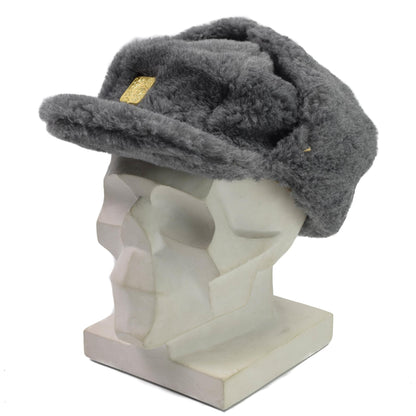 Czech army vintage winter faux fur cap in gray color