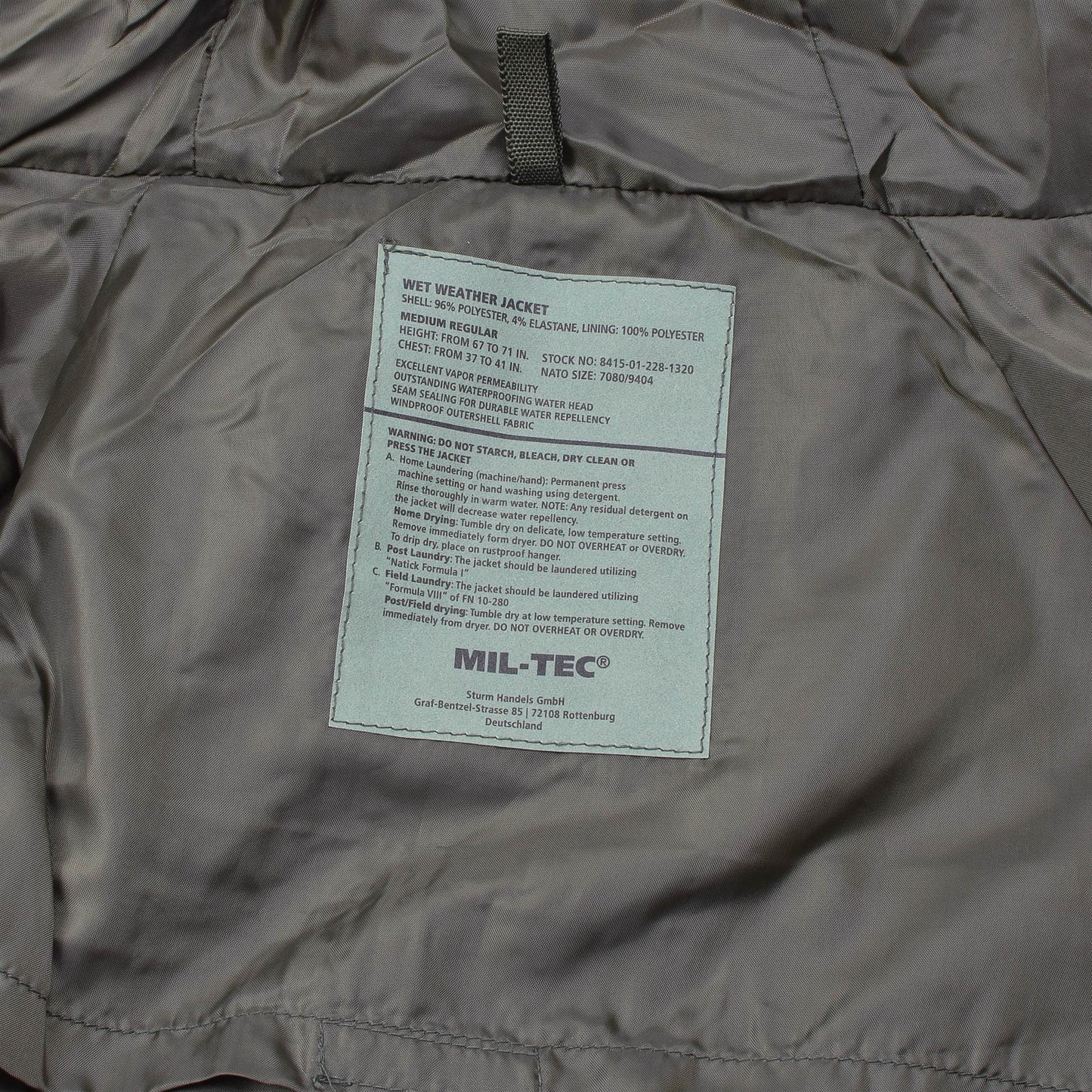 MIL-TEC Military Style Wet Weather Jacket 3 Layer Windproof