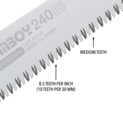 Silky GOMBOY 240-10 atlenkiamas pjūklas iš nerūdijančio plieno su 10 dantų per 30 mm, tinkamas tiksliai pjovimui.